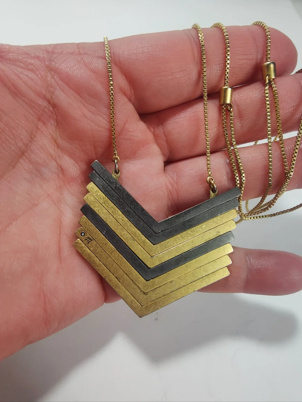 Madewell Chevron Arrow Statement Necklace Gold Tone Layered Geometric Adjustable - Picture 6 of 9